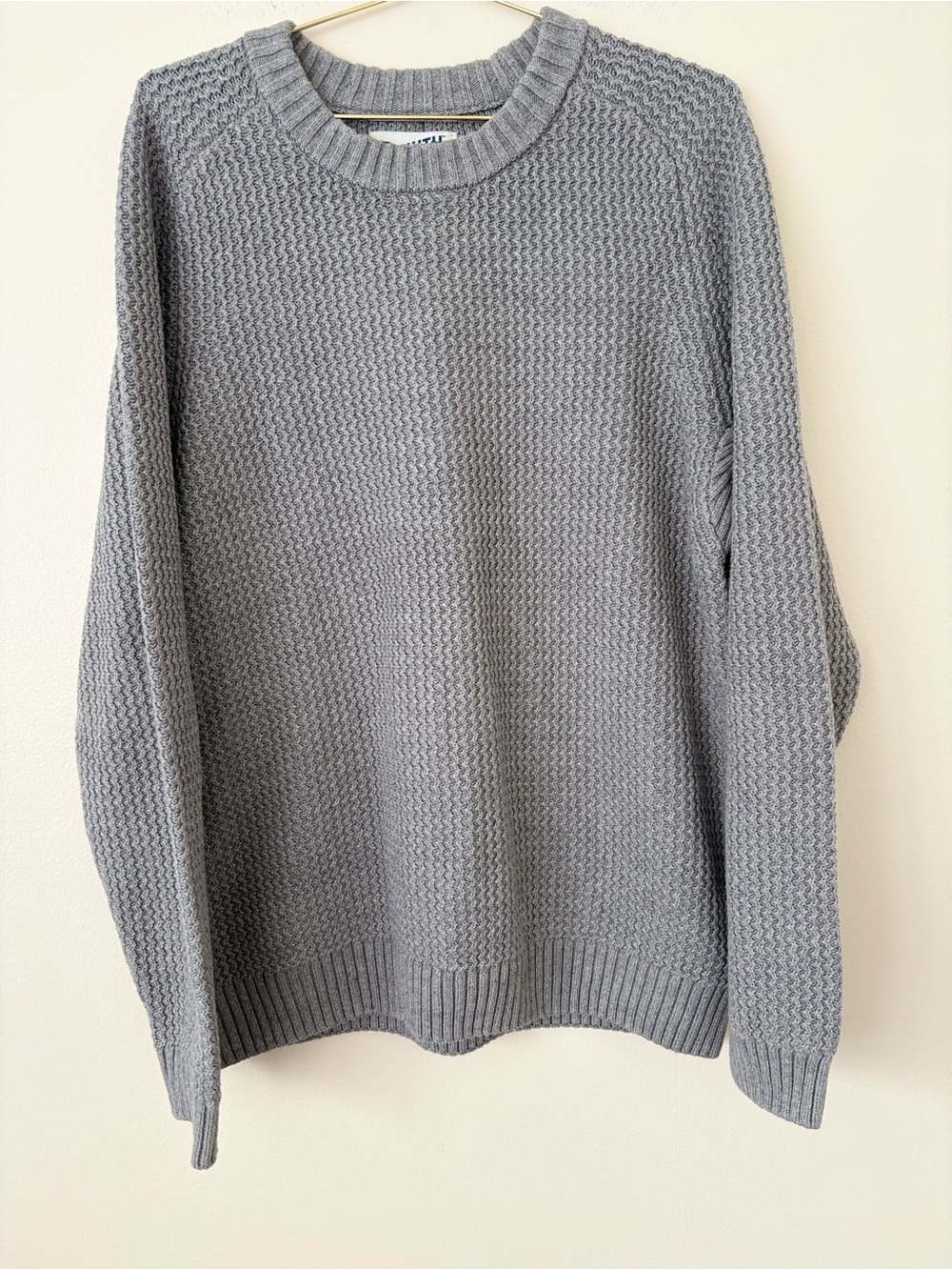 Duluth Trading Co Men’s Large Gray 100% Cotton Textured Knit Crewneck Sweater